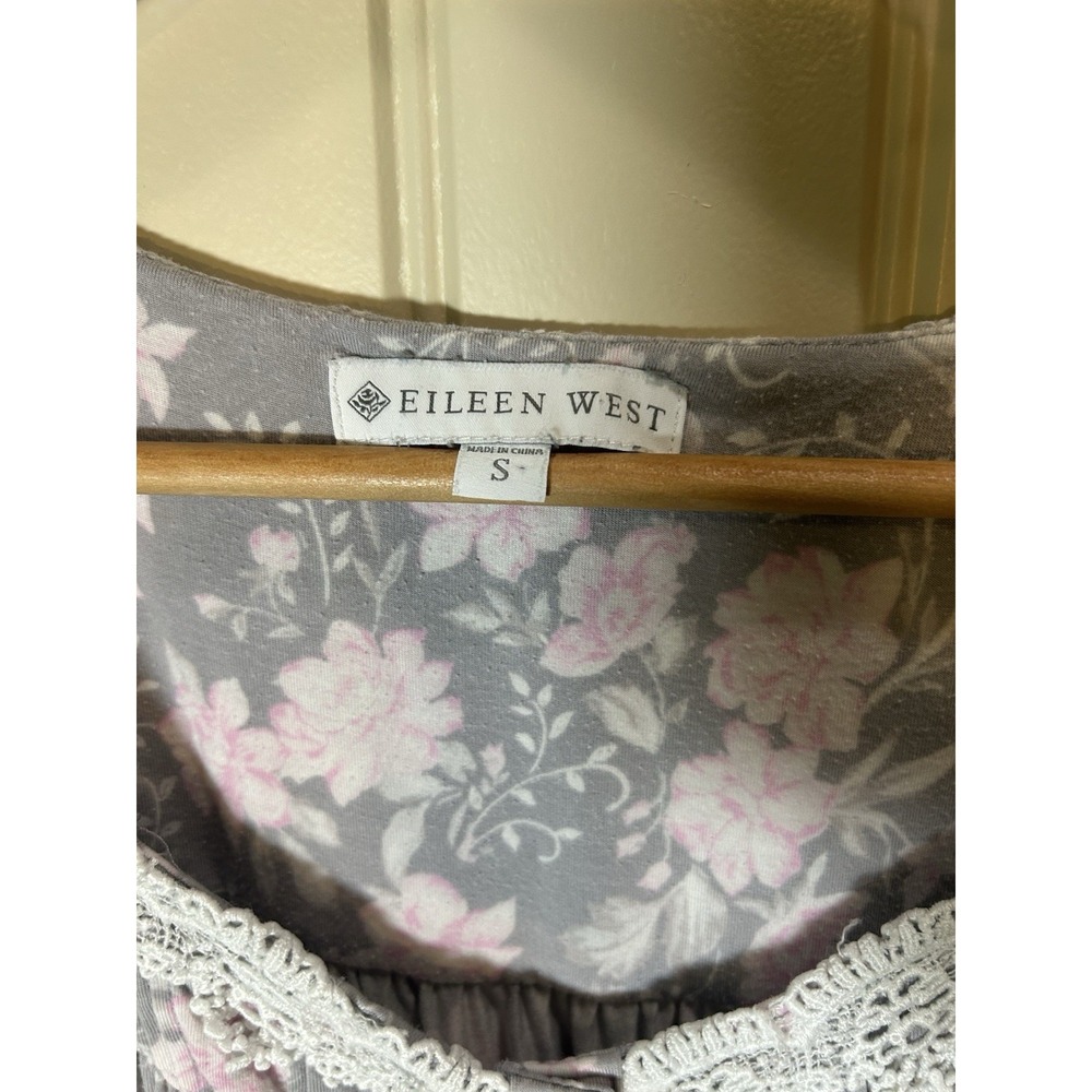 Eileen West Women's Night Gown Sz Small Gray Pink Floral Pattern With Lace Trim - Picture 4 of 10